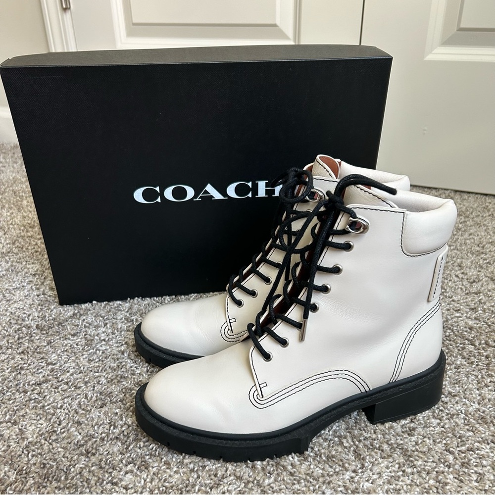 Coach Lorimer Lace Up Booties, Chalk Color
